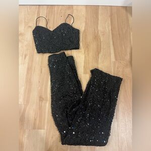 Lulu’s Size M Black Sequin Two Piece Jumpsuit